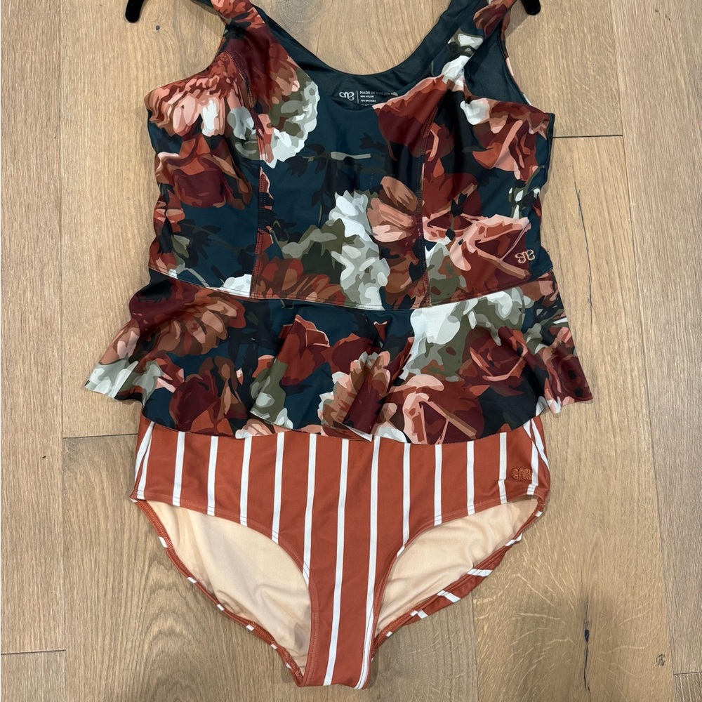 Floral and Striped Swimsuit Set